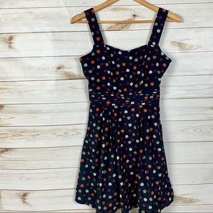 FREEBIRD Fit & Flare Navy Dress w/ Trees Print